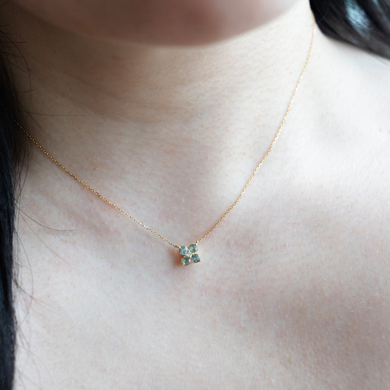 Green Sapphire & Diamond Flower Necklace