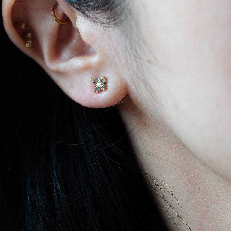 Green Sapphire & Diamond Flower Studs
