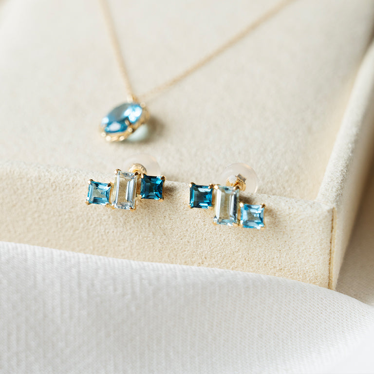 Trinity Square Studs with London Blue & Blue Topaz