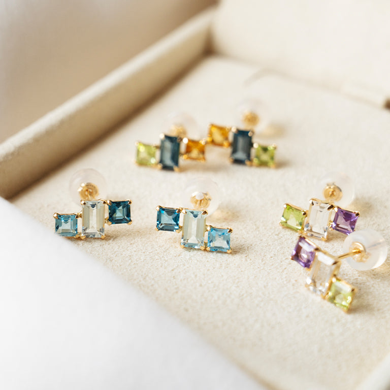 Trinity Square Studs with London Blue & Blue Topaz