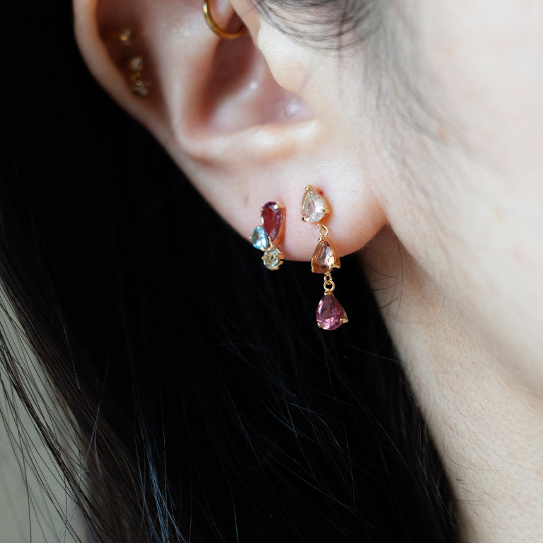 Watermelon Tourmaline Triple Drop Earrings