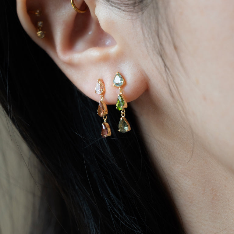 Watermelon Tourmaline Triple Drop Earrings