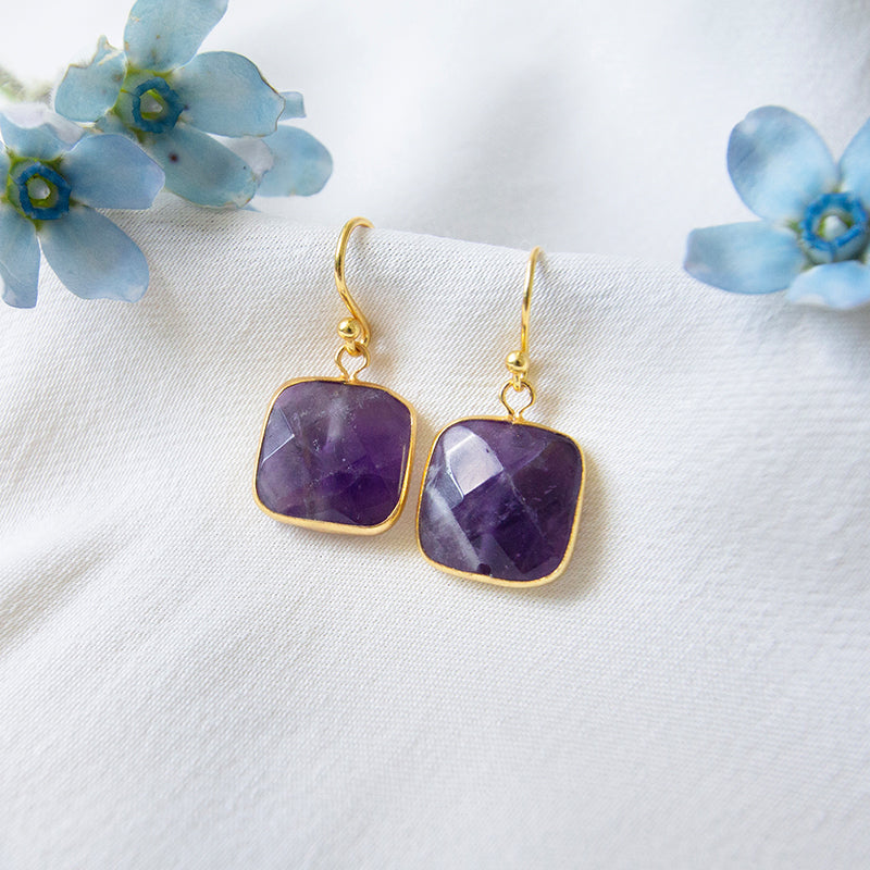 Square Cut Amethyst Earring