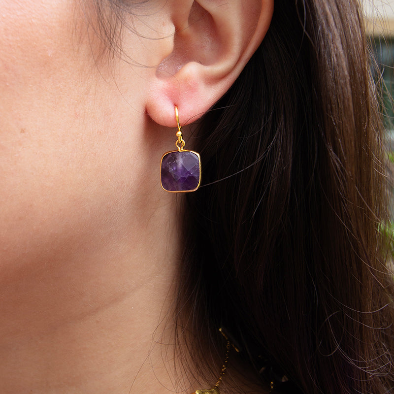 Square Cut Amethyst Earring