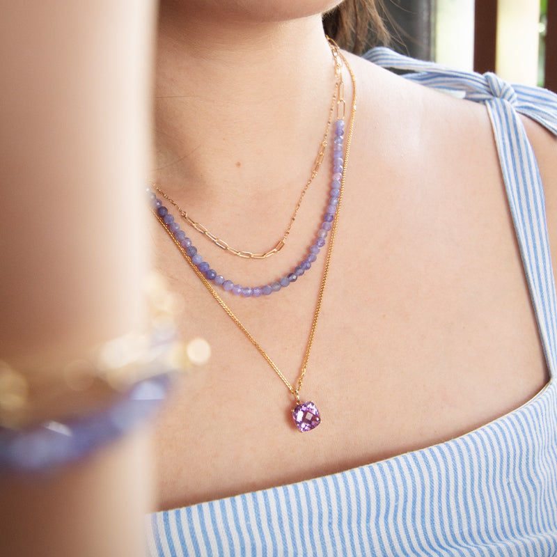 Tanzanite Link Chain 18k Gold Necklace