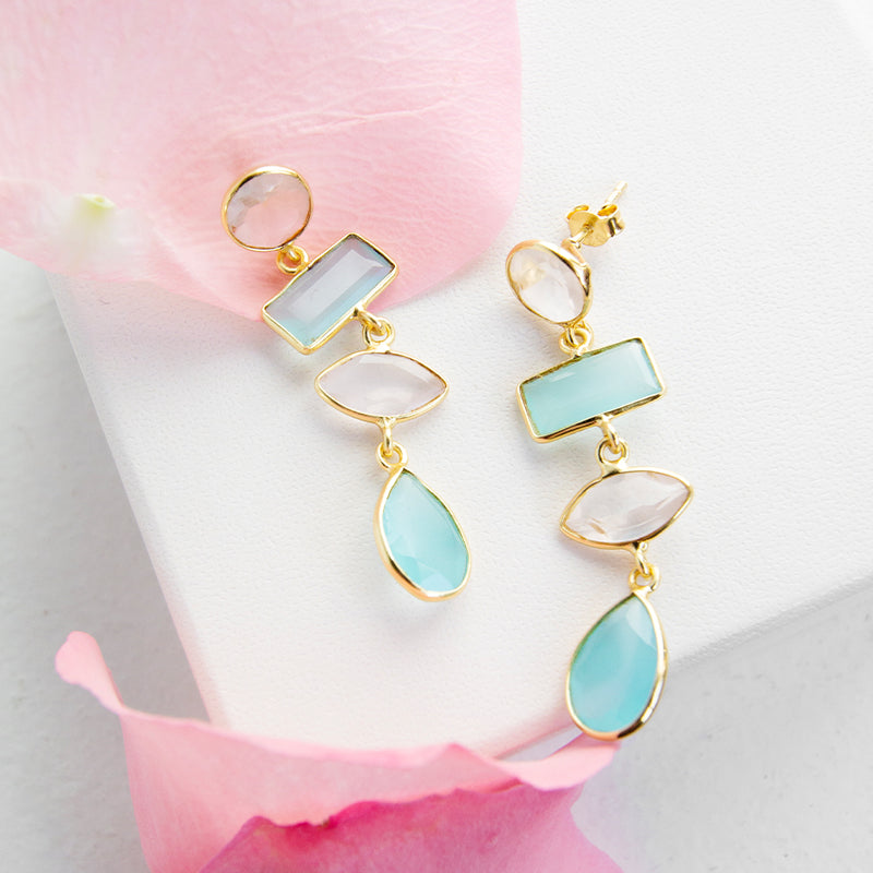 Rose Quartz & Aqua Chalcedony Stack Earrings