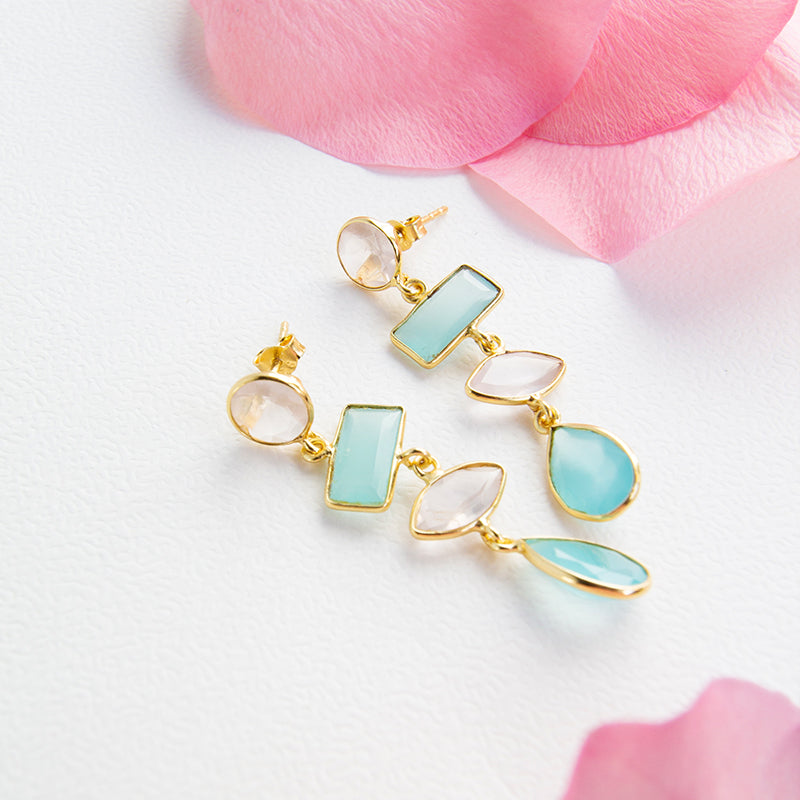 Rose Quartz & Aqua Chalcedony Stack Earrings