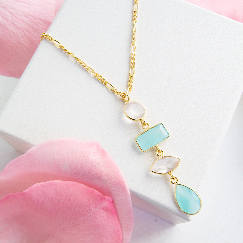 Rose Quartz & Aqua Chalcedony Stack Necklace