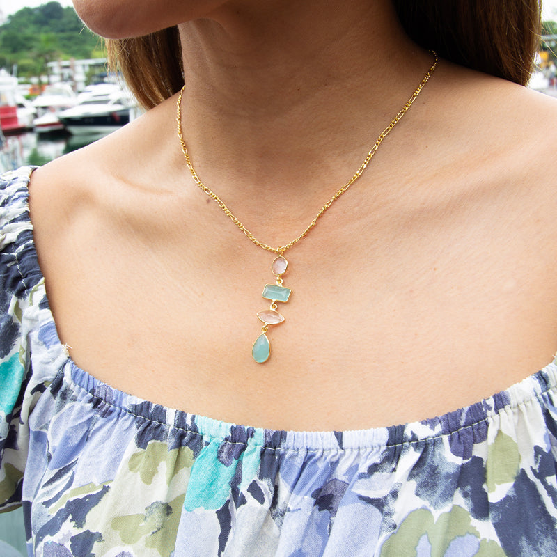 Rose Quartz & Aqua Chalcedony Stack Necklace