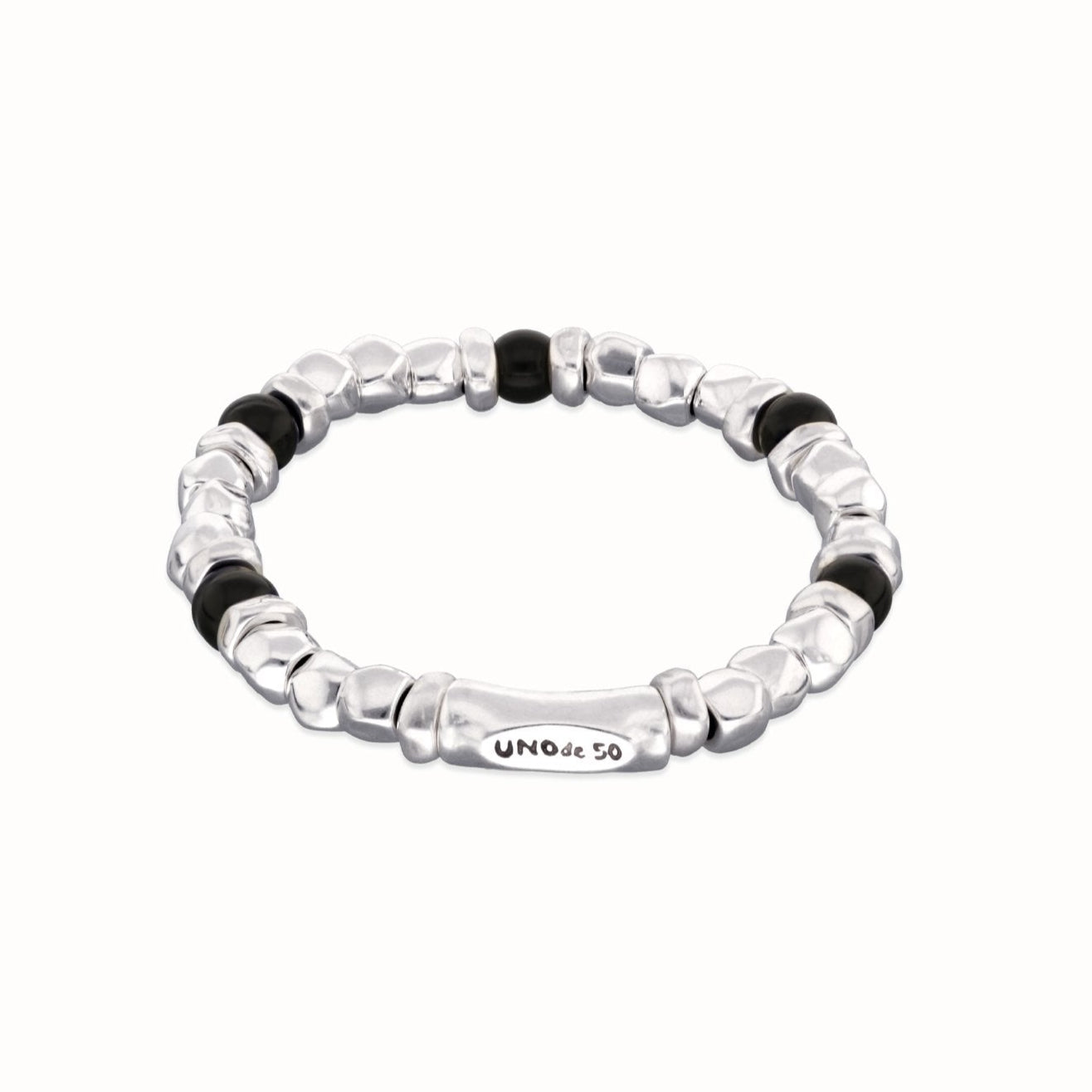 UNOde50 Beaded Bracelet with Black Murano Glass