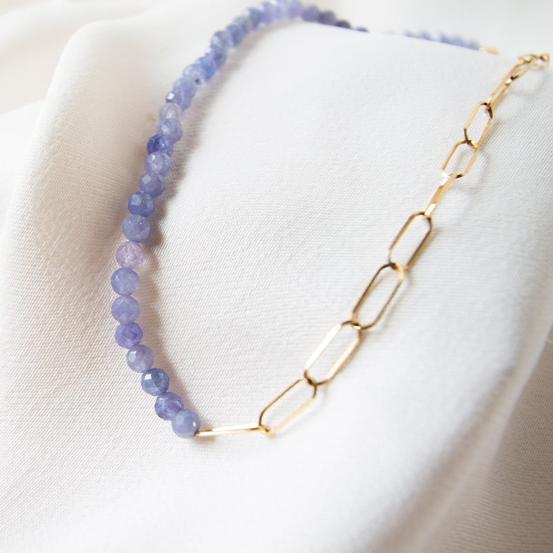 Tanzanite Link Chain 18k Gold Necklace