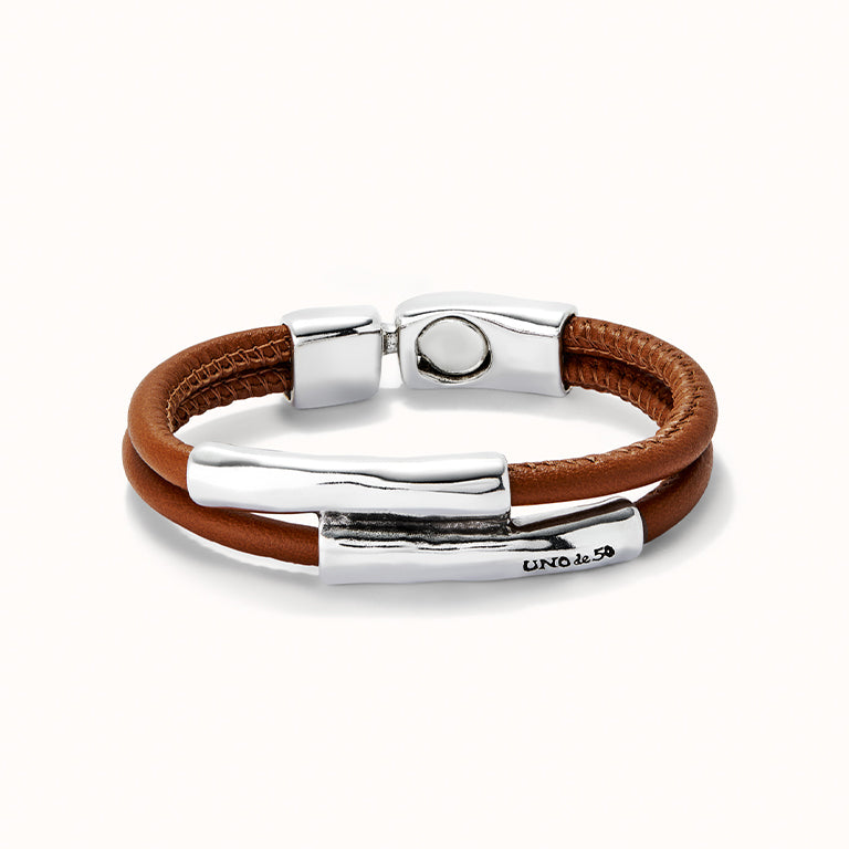 UNOde50 Double Tube Leather Bracelet Camel