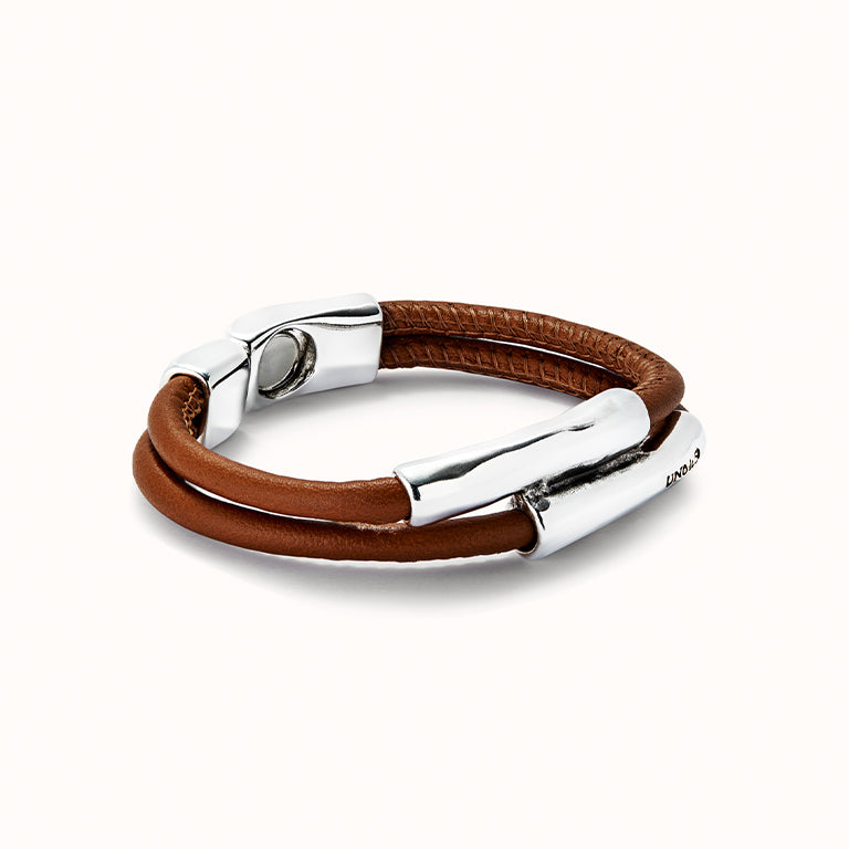 UNOde50 Double Tube Leather Bracelet Camel