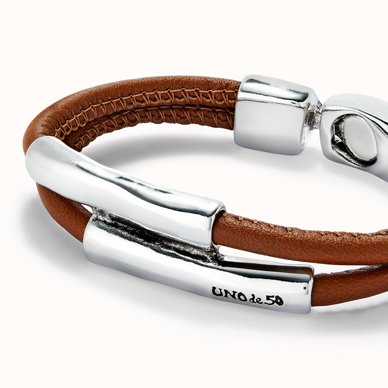 UNOde50 Double Tube Leather Bracelet Camel