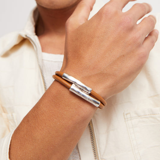 UNOde50 Double Tube Leather Bracelet Camel