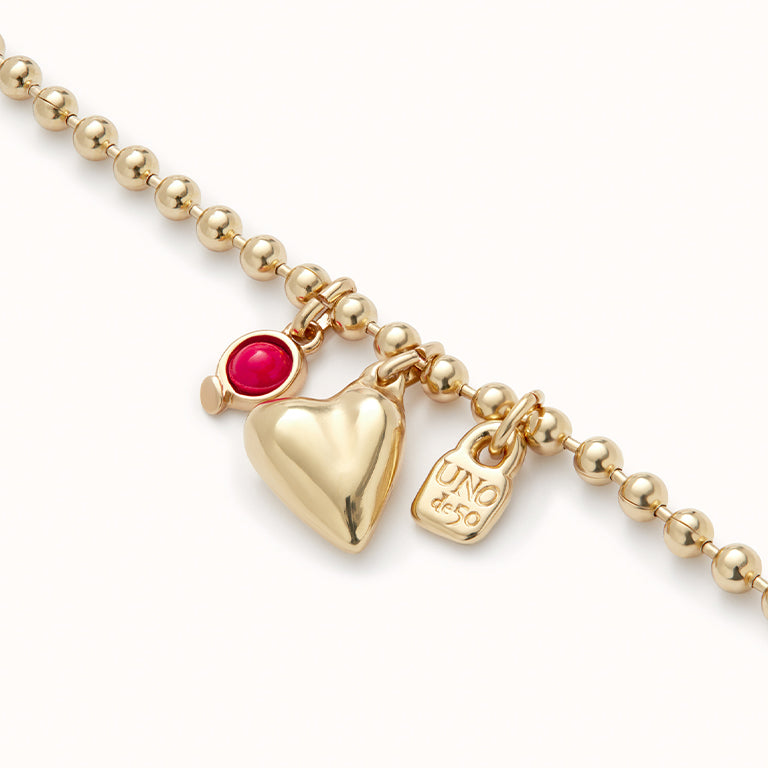 UNOde50 Ball Bracelet with Heart & Red Charm