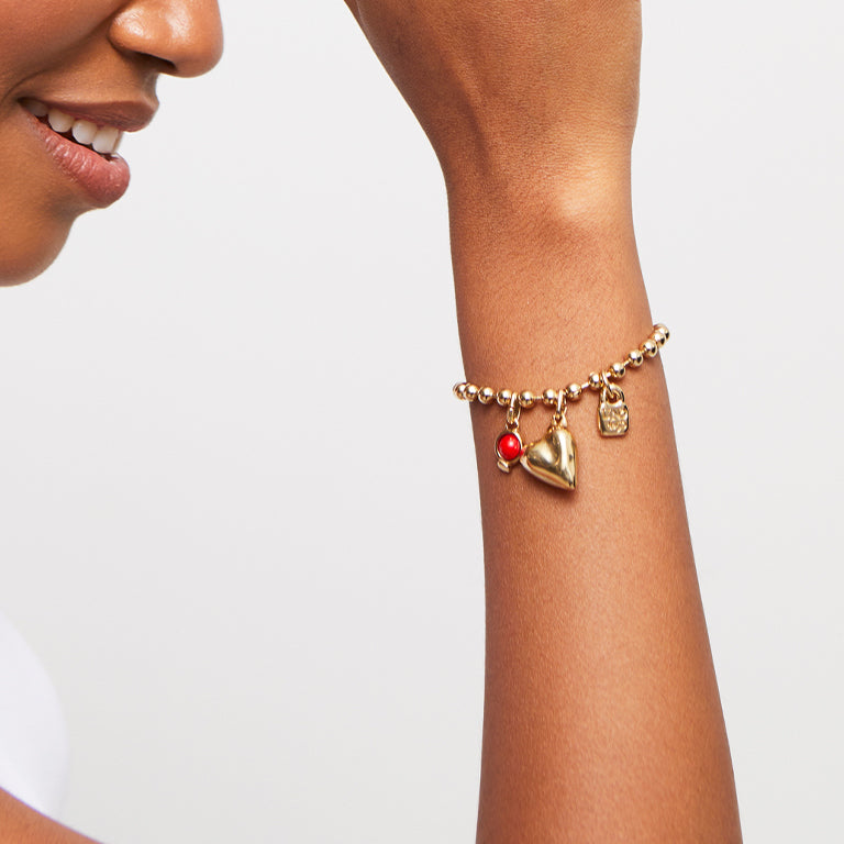 UNOde50 Ball Bracelet with Heart & Red Charm