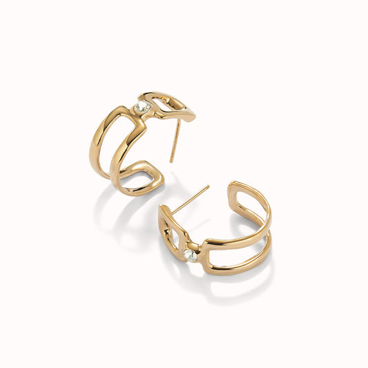 UNOde50 Double Link Hoops with White Zircon - Gold