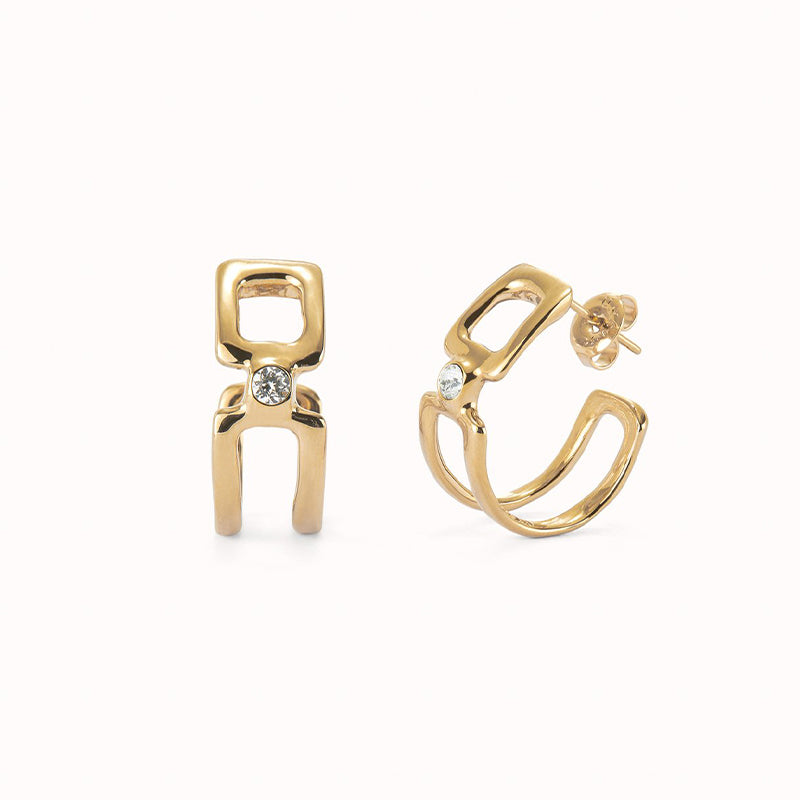 UNOde50 Double Link Hoops with White Zircon - Gold