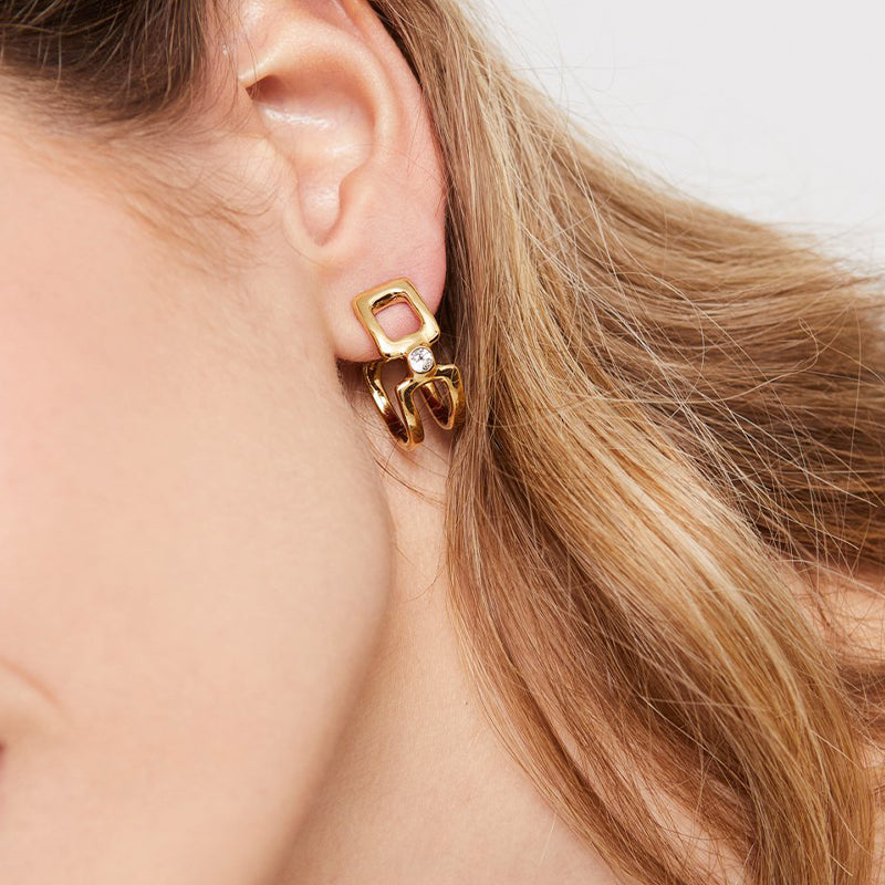 UNOde50 Double Link Hoops with White Zircon - Gold