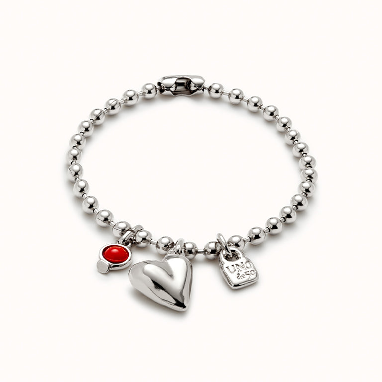 UNOde50 Ball Bracelet with Heart & Red Charm