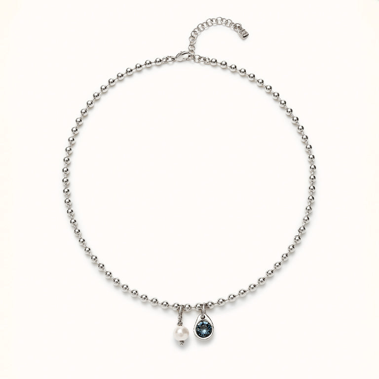 UNOde50 Silver Ball Necklace with Pearl & Blue Charm