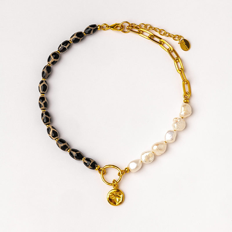 Velatti Black or White Agate & Pearl Necklace