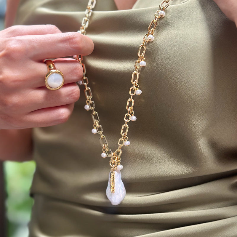 Velatti Long Link Necklace with Baroque & Baby Freshwater Pearls