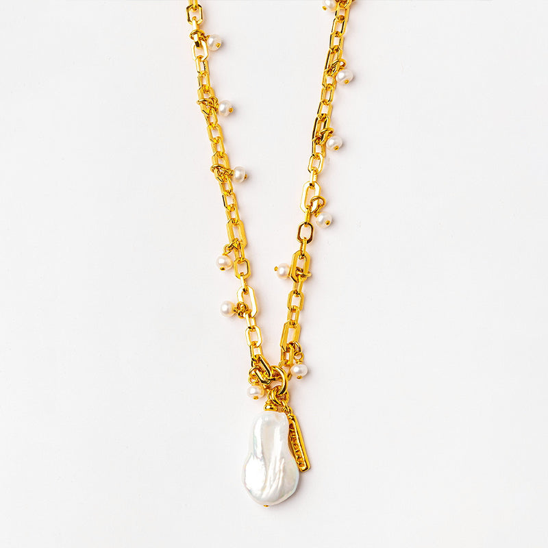 Velatti Long Link Necklace with Baroque & Baby Freshwater Pearls