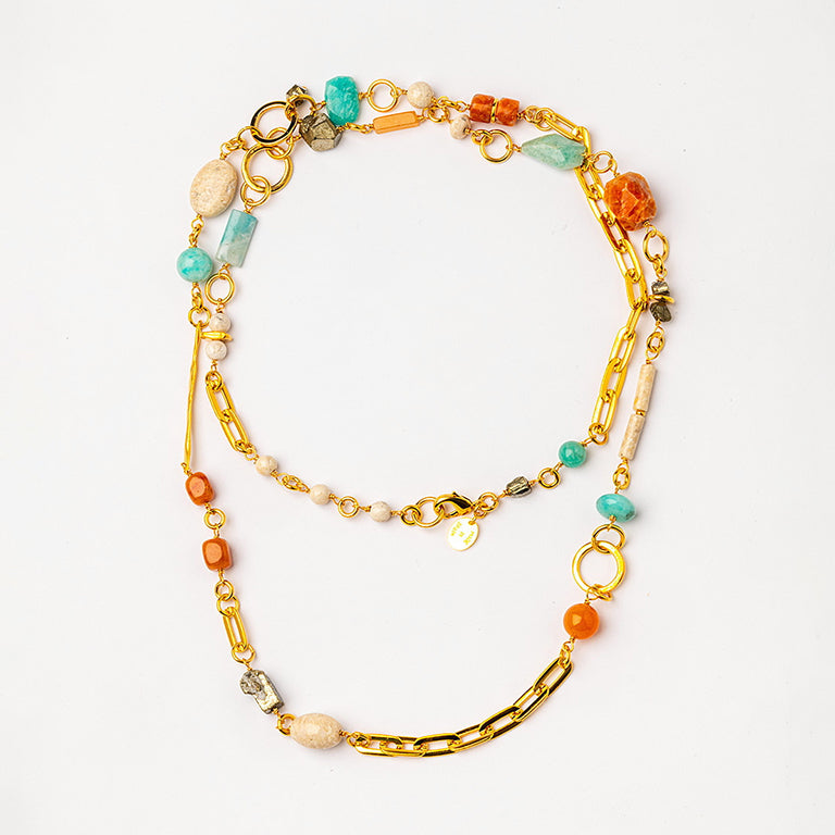 Velatti Multi Gem & Pearls Long Necklace