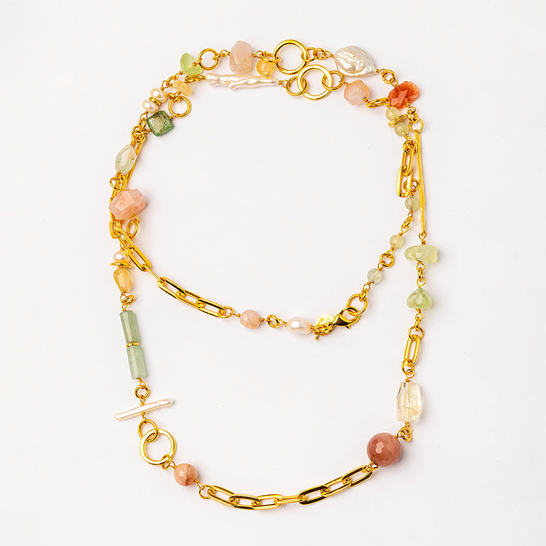 Velatti Multi Gem & Pearls Long Necklace