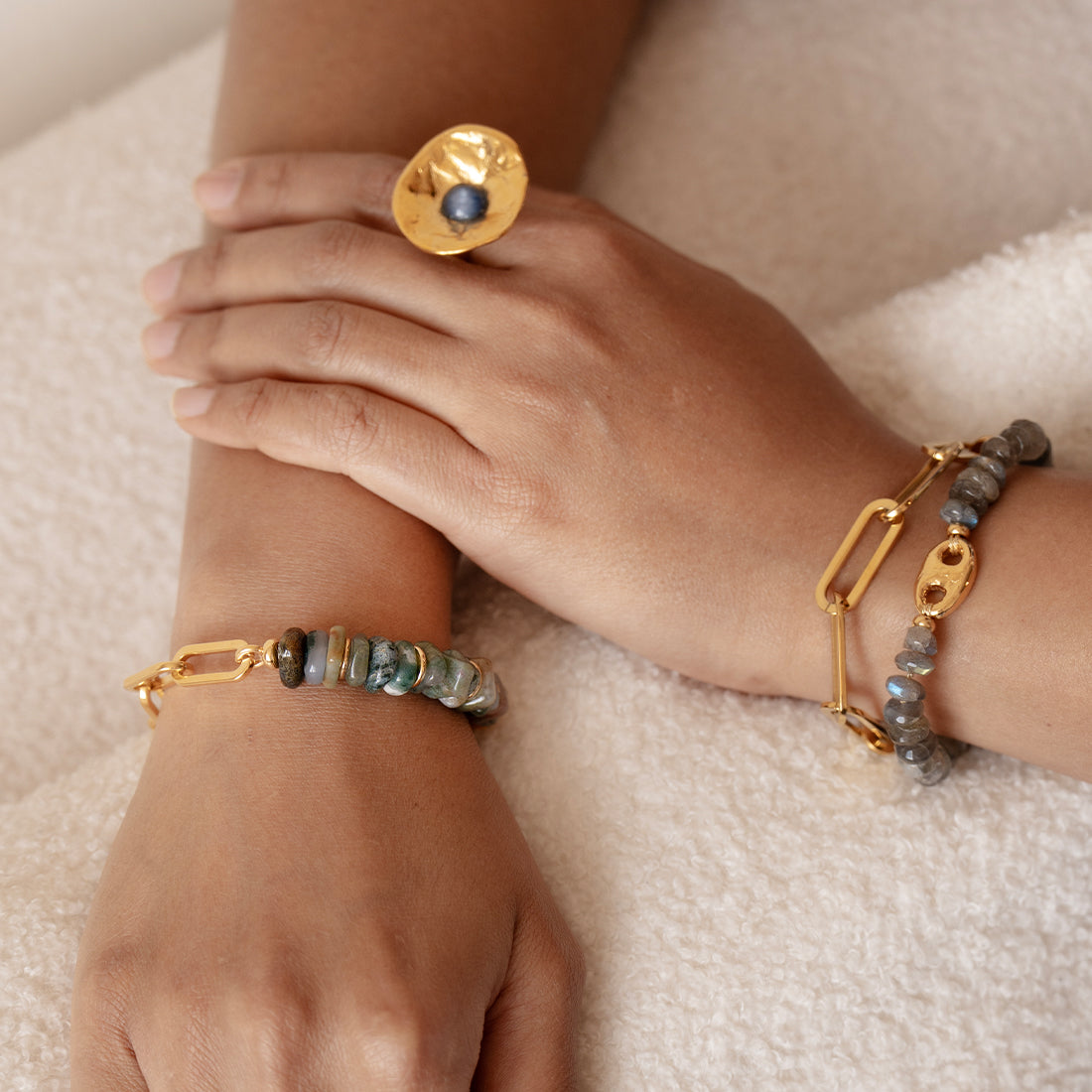 Velatti Stacked Stones Link Chain Bracelet