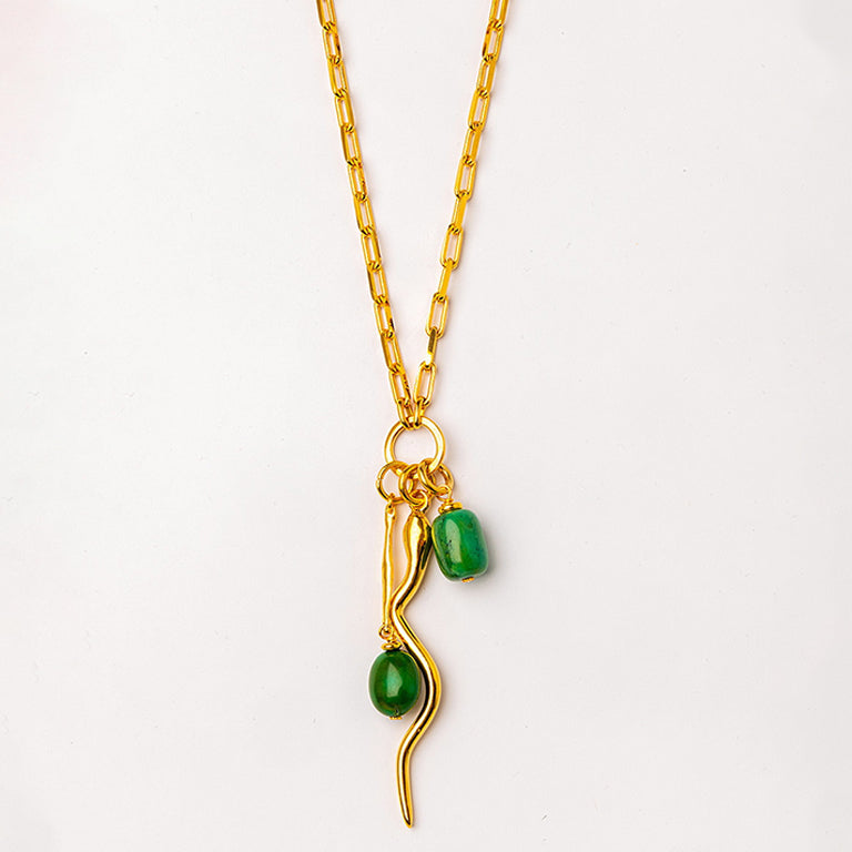 Velatti Long Gem Necklace with Snake Charm