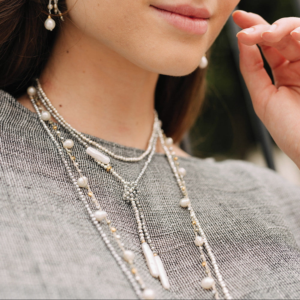 Velatti Necklace with Hematite, Pyrite & Freshwater Pearl