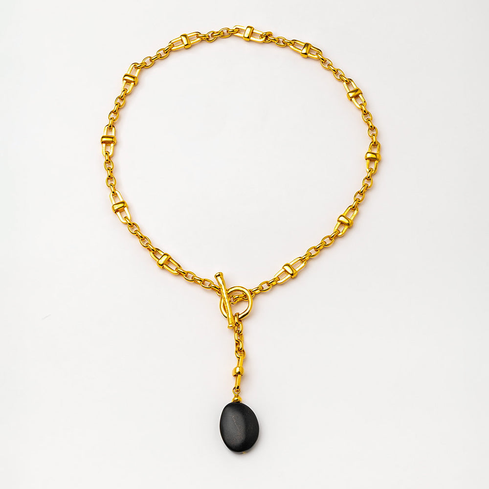 Velatti Link Necklace with Toggle Gem Drop