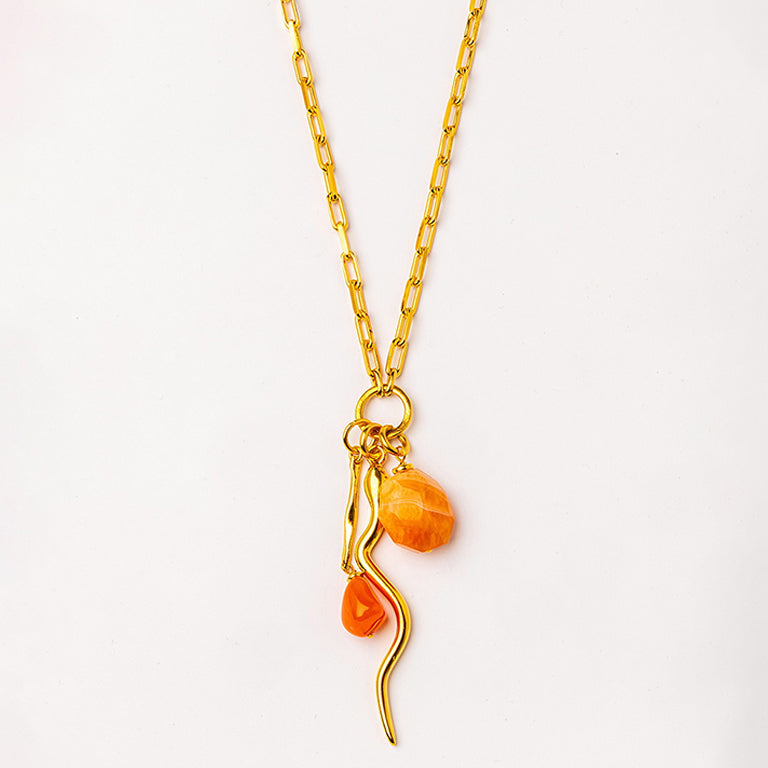 Velatti Long Gem Necklace with Snake Charm