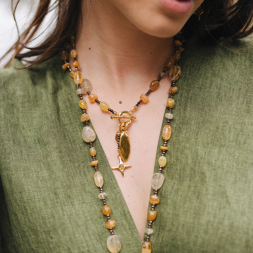 Velatti Necklace with Hematite, Citrine, Yellow Calcite