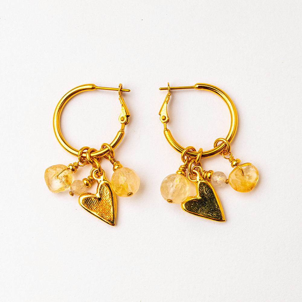 Velatti Hoops with Gems and Heart Charm