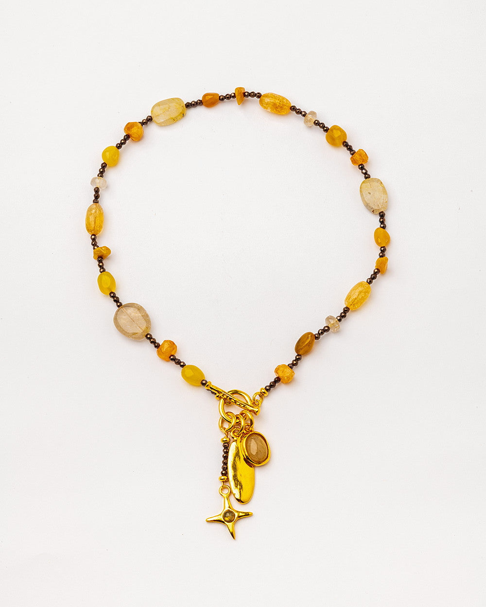 Velatti Necklace with Hematite, Citrine, Yellow Calcite