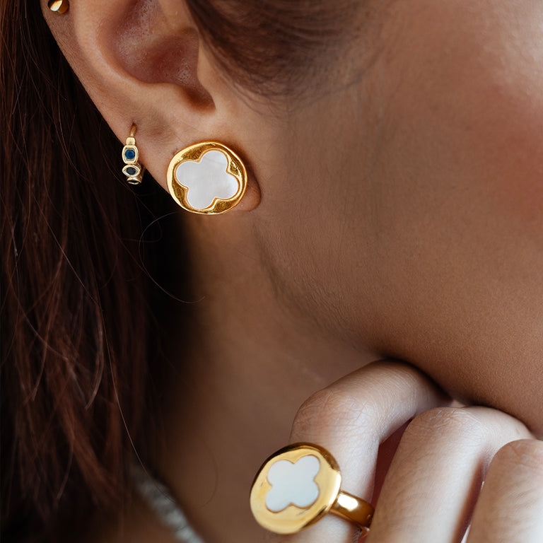 Velatti Mother of Pearl Clover Studs