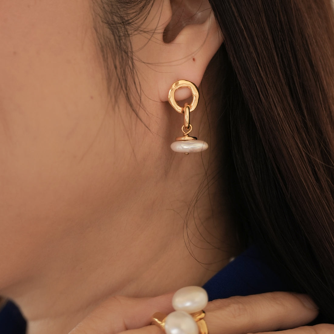 Velatti Double Circle Gem Drop Earrings
