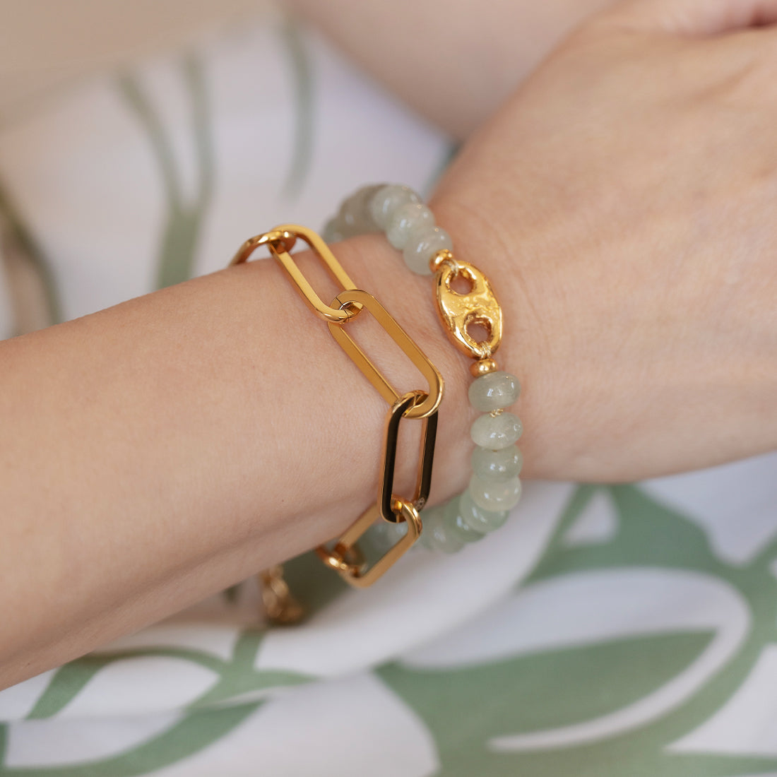 Velatti Double Layer Link Chain & Gems Bracelet