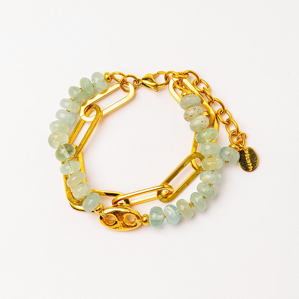 Velatti Double Layer Link Chain & Gems Bracelet