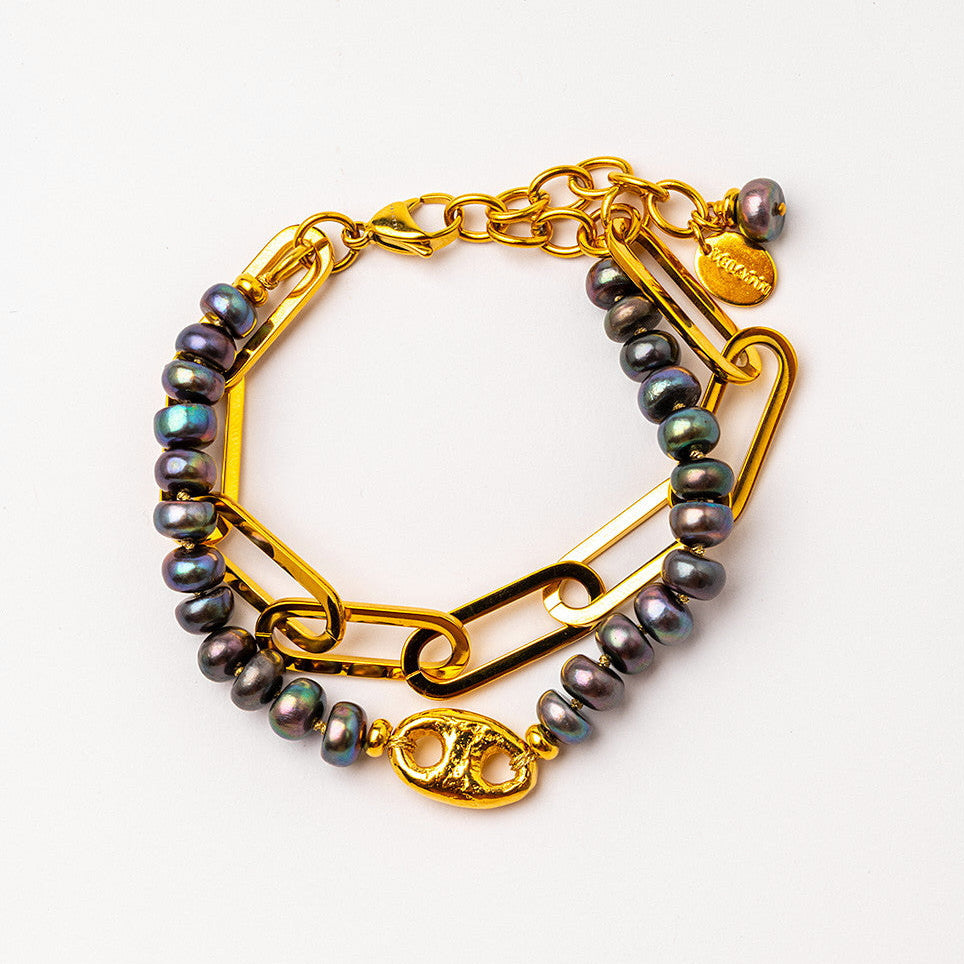 Velatti Double Layer Link Chain & Gems Bracelet