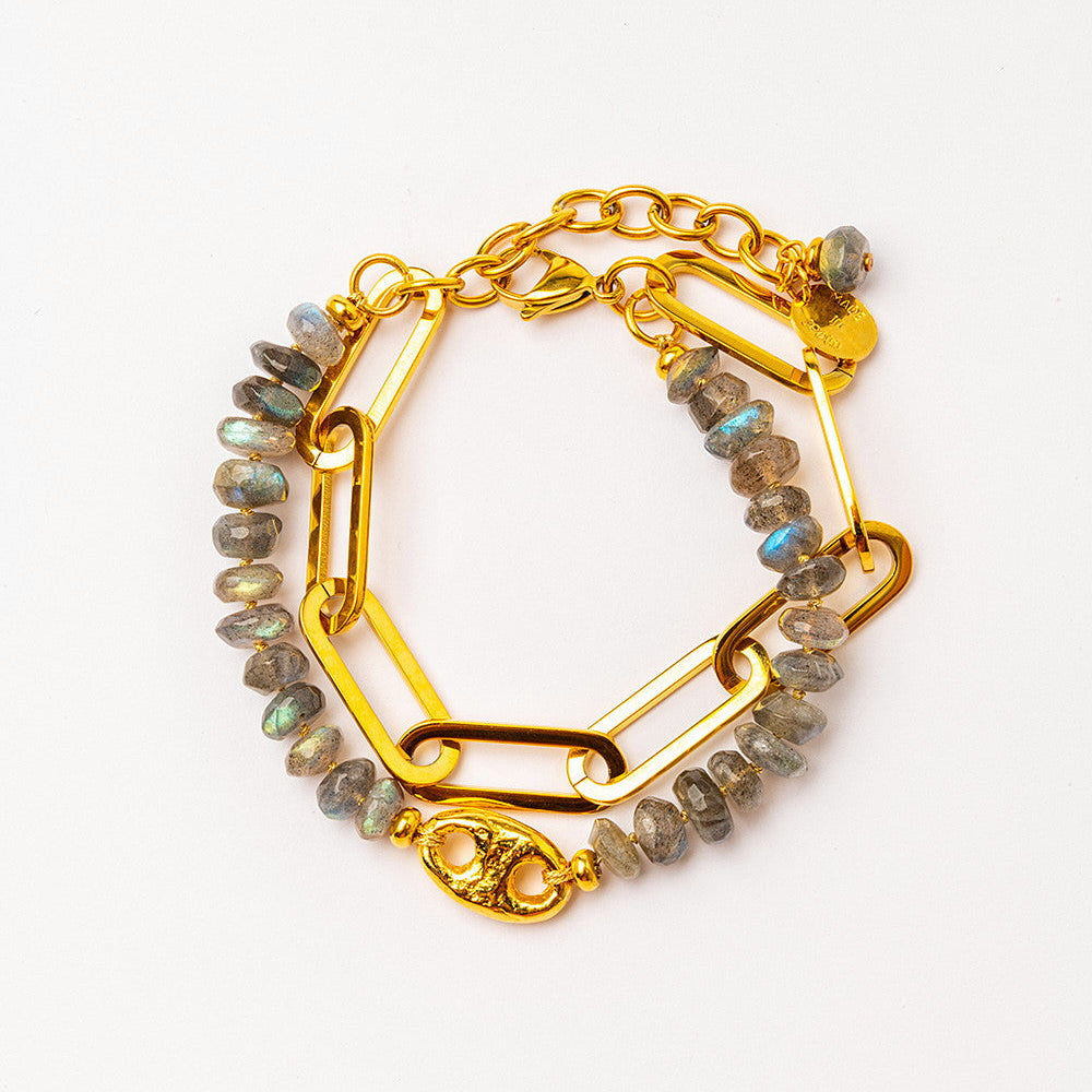Velatti Double Layer Link Chain & Gems Bracelet