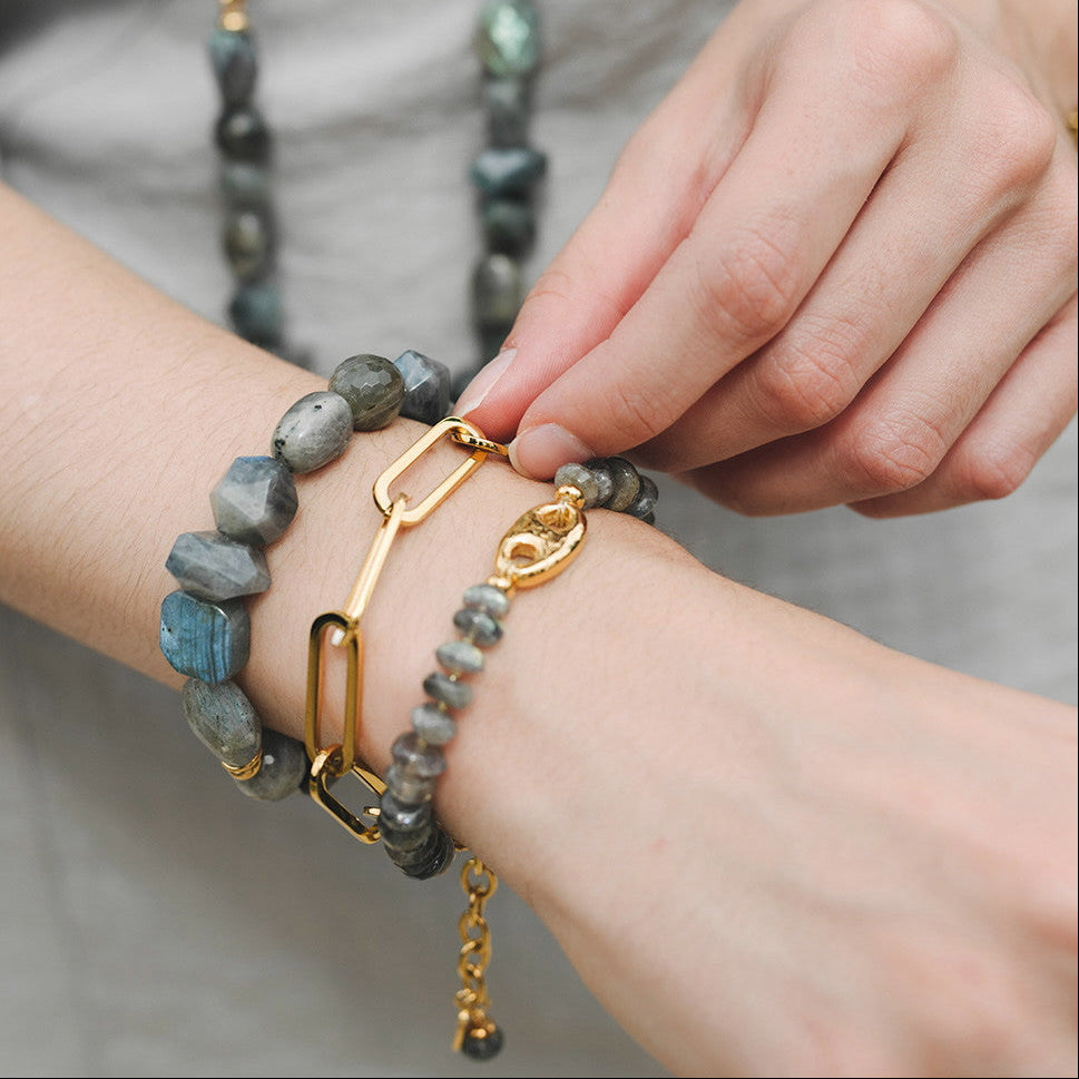 Velatti Double Layer Link Chain & Gems Bracelet