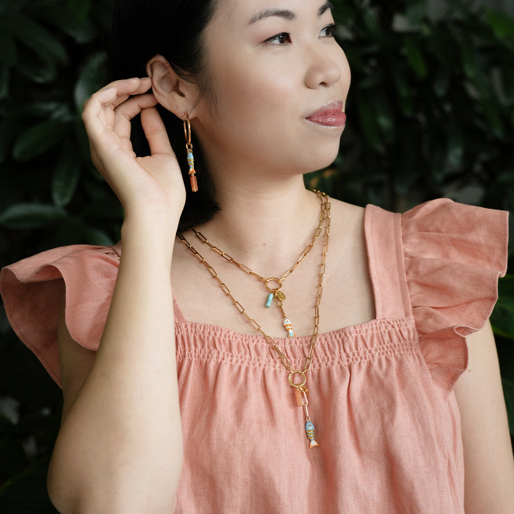 Velatti Gem & Fish Charm Link Chain Necklace