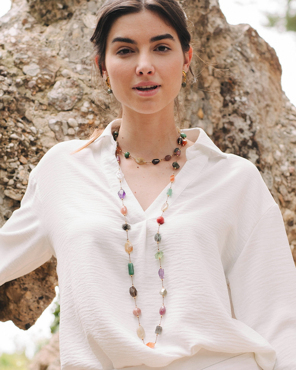 Velatti Floating Necklace with Multi Gemstones