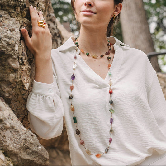 Velatti Floating Necklace with Multi Gemstones