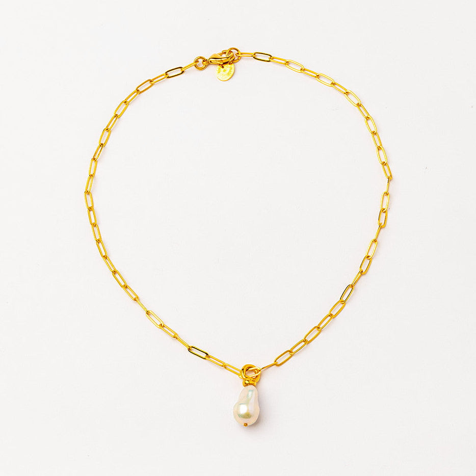 Velatti Small Links Necklace with Single Freshwater Pearl